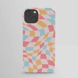 Warped Checkered Pattern in Pastel Mint, Pink and Mustard, Colorful Swirl iPhone Case