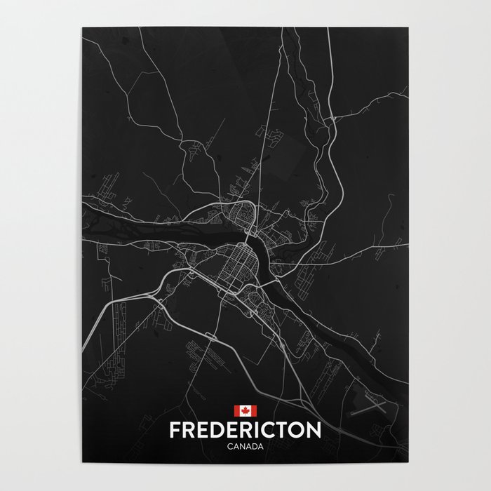 Fredericton, Canada - Dark City Map Poster