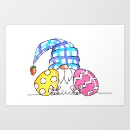 Cute Easter Gnome and Egg Art Print