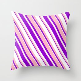 [ Thumbnail: Light Pink, Dark Violet, and White Colored Lined/Striped Pattern Throw Pillow ]