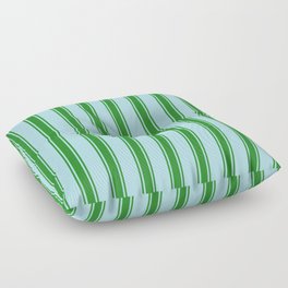 [ Thumbnail: Powder Blue and Forest Green Colored Stripes Pattern Floor Pillow ]