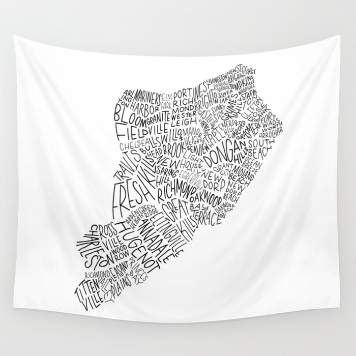 Staten Island - Hand Lettered Map Wall Tapestry by Type by Hand  Society6