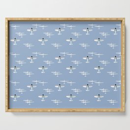 Robin airplanes and gliders fly in the sky. Serene and cute pattern. Serving Tray