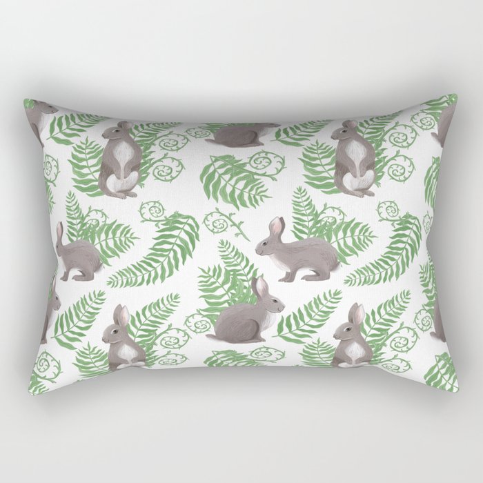 Rabbits and Ferns Rectangular Pillow
