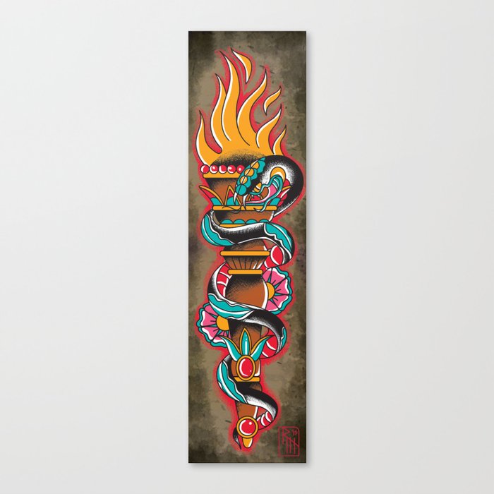 Traditional Snake & Torch Tattoo Flash Canvas Print