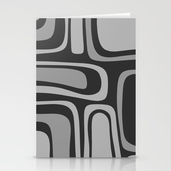 Palm Springs Retro Mid-Century Modern Abstract Pattern in Grey Stationery Cards