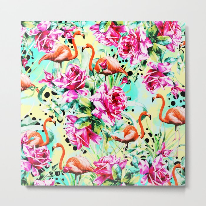 Flamingos of roses Metal Print