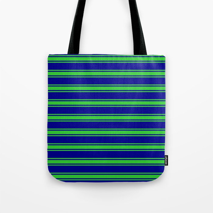 Dark Blue and Lime Green Colored Stripes/Lines Pattern Tote Bag