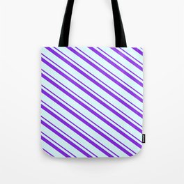 [ Thumbnail: Purple & Light Cyan Colored Lines/Stripes Pattern Tote Bag ]