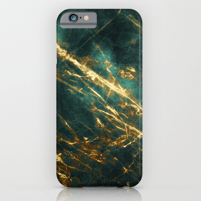 Glamorous Green Faux Marble Pattern With Gold Veins iPhone Case