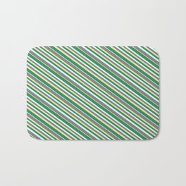 [ Thumbnail: Grey, Pale Goldenrod, Sea Green, and Light Cyan Colored Lines Pattern Bath Mat ]