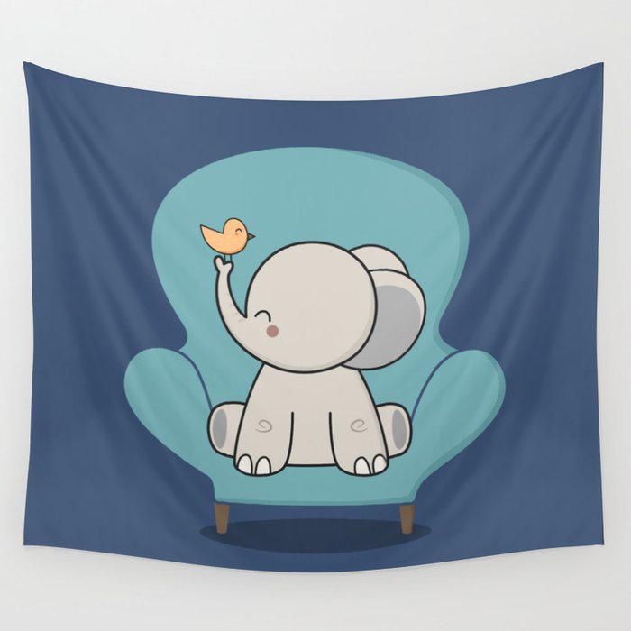 Kawaii Cute Elephant On A Couch Wall Tapestry