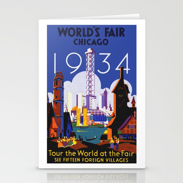 1934 Chicago World's Fair Travel Poster Stationery Cards