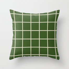 Olive Green with Beige Grid Throw Pillow