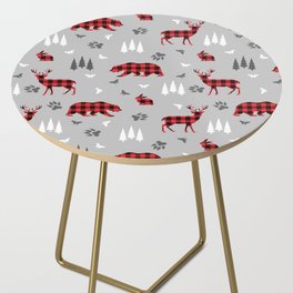 Plaid Forest Animals - Bears Deer Rabbits Woodland Side Table