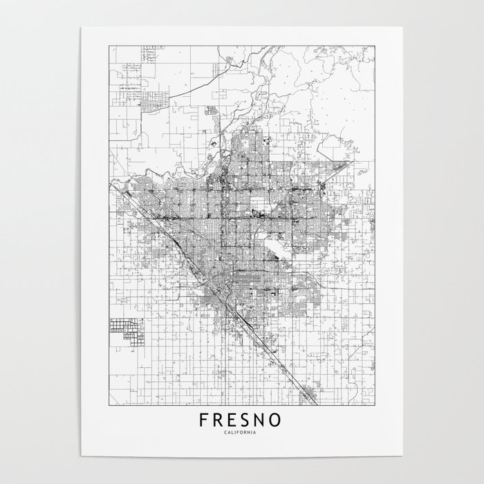 Fresno White Map Poster