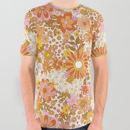 70s Floral Pattern All Over Graphic Tee