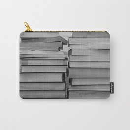 Black and white image of some books stacked on a shelf Carry-All Pouch