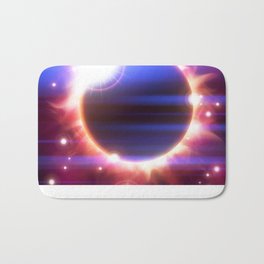 An outer space background with an eclipse, planets and stars.  Bath Mat