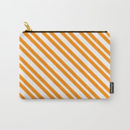 [ Thumbnail: White & Dark Orange Colored Stripes/Lines Pattern Carry-All Pouch ]