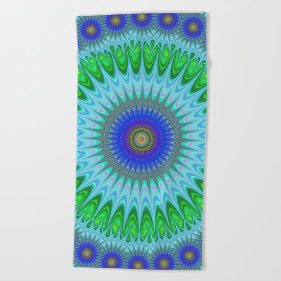 Happy star mandala Beach Towel