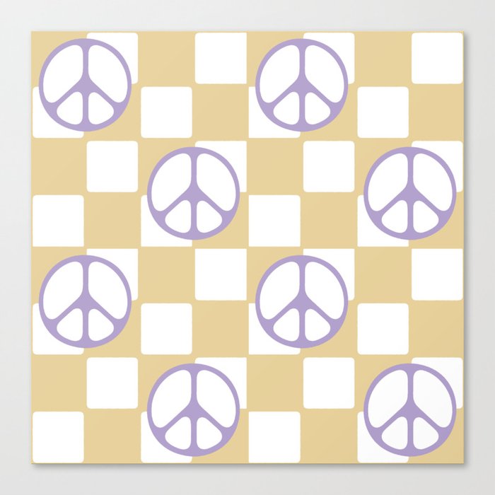 Peace Symbol On Checkerboard \\ Milk Caramel and Lavender Color Palette Canvas Print