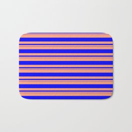 [ Thumbnail: Light Salmon & Blue Colored Lined/Striped Pattern Bath Mat ]