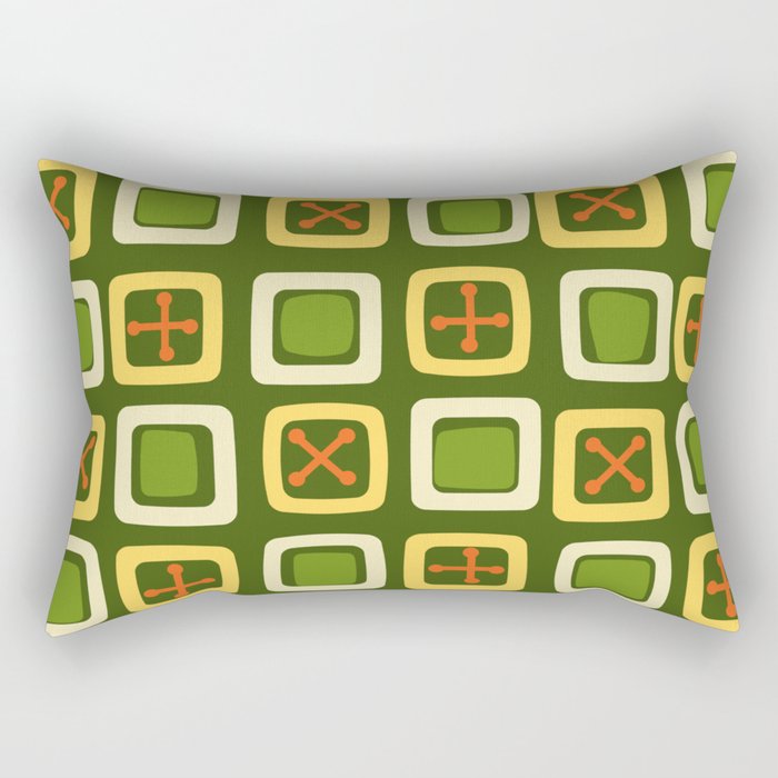 Mid Century Modern Squares Lines Avocado Green Rectangular Pillow