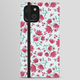Red flowers on light green iPhone Wallet Case
