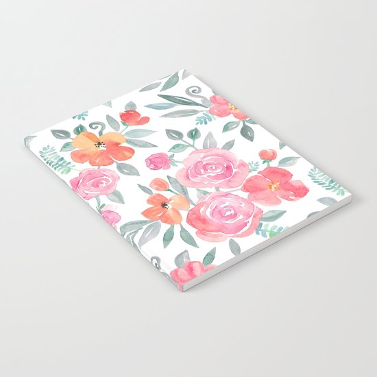 Amelia Floral in Pink and Peach Watercolor Notebook
