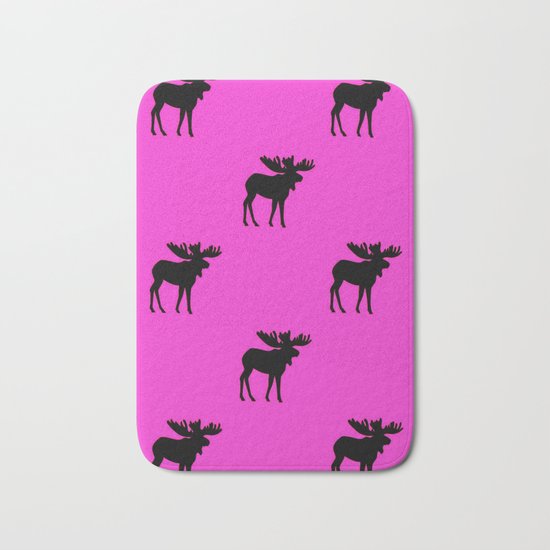 Bull Moose Silhouette - Black on Pink Bath Mat