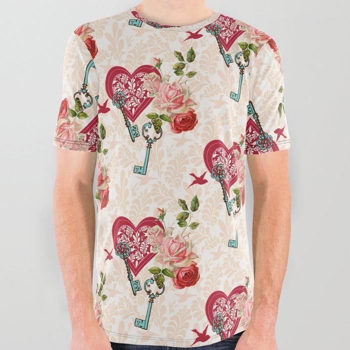 Cute Valentines Day Heart Pattern Lover All Over Graphic Tee