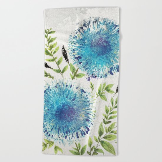 Dandelions Blue Beach Towel
