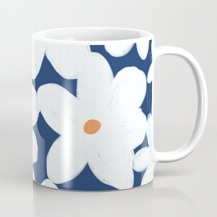 Eclectic Chamomile Wildflowers on Dark Blue Coffee Mug