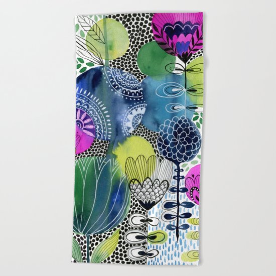 Indigo Blooms Beach Towel