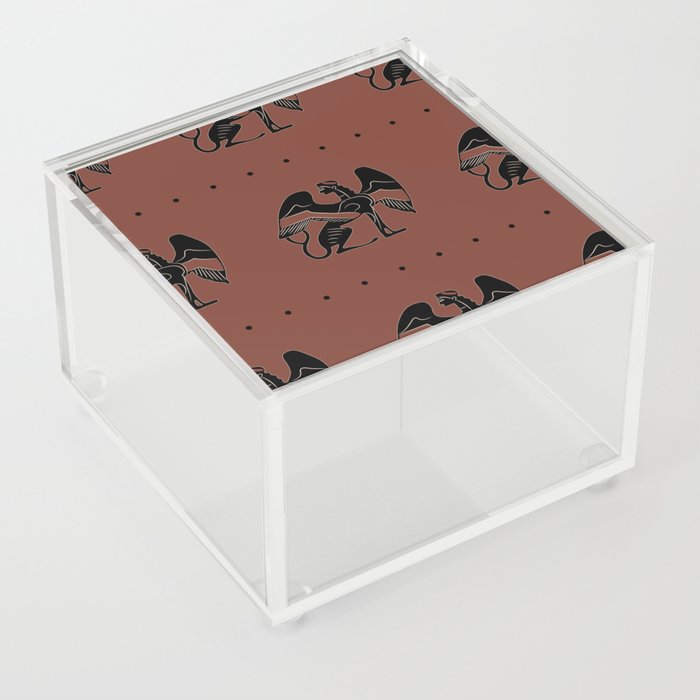 Seamless ethnic pattern with fantastic winged sphinxes. Ancient Greek vase painting motif.  Acrylic Box
