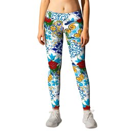 Tiles,mosaic,azulejo,quilt,Portuguese,majolica,lemons,citrus. Leggings