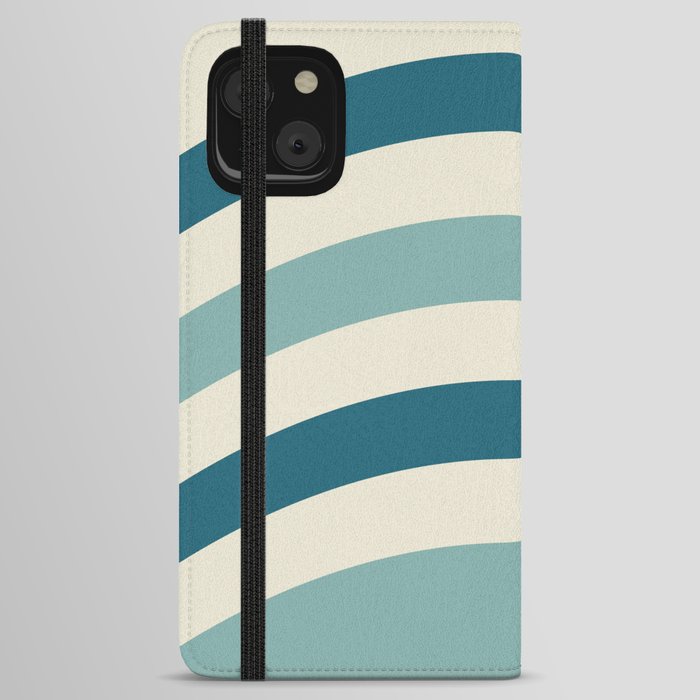 Retro Style Minimal Lines Background - Pewter Blue and Blue Sapphire iPhone Wallet Case