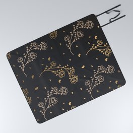 Golden Luxury Floral Nature Pattern Picnic Blanket