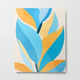 Colorful Blue and Yellow Abstract Botanical Metal Print