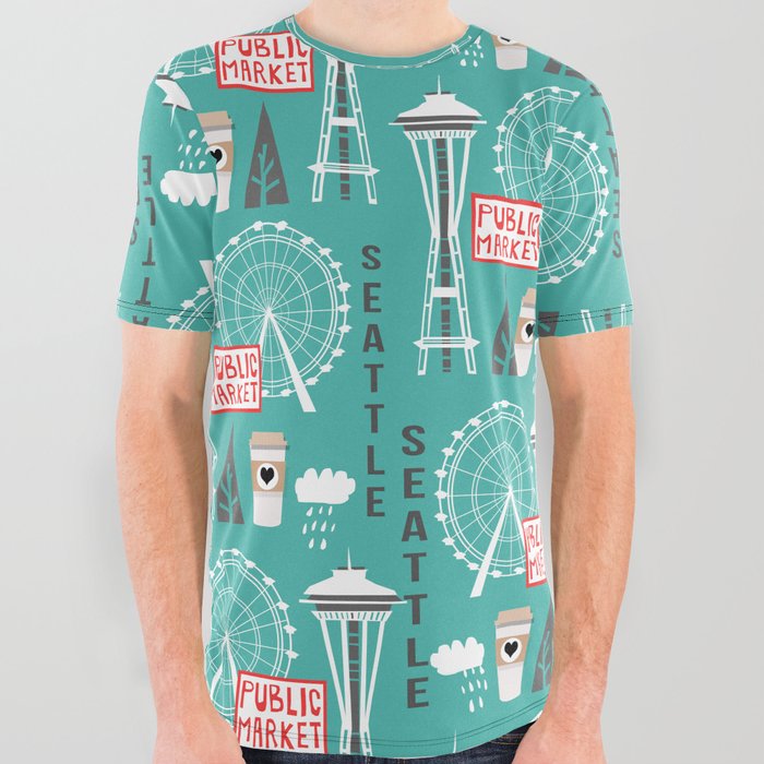 Seattle travel art cute decor for nursery kids room pattern girls or boys All Over Graphic Tee