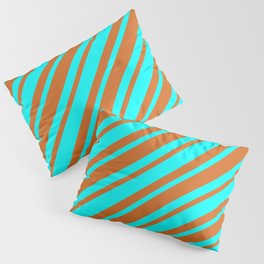 [ Thumbnail: Aqua and Chocolate Colored Lines Pattern Pillow Sham ]