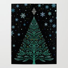 Christmas Night Tree-Snowy Poster
