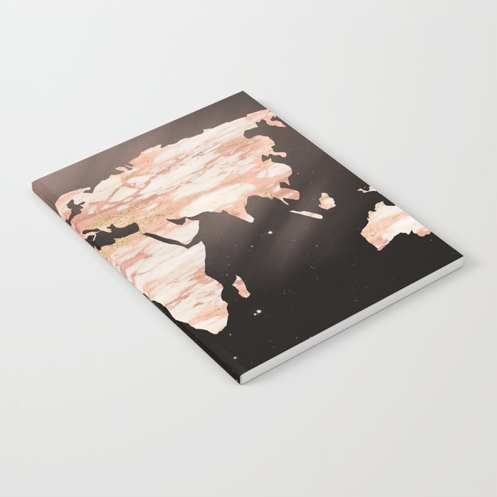 Earth Map Rose Gold Glitter Marble Space Notebook