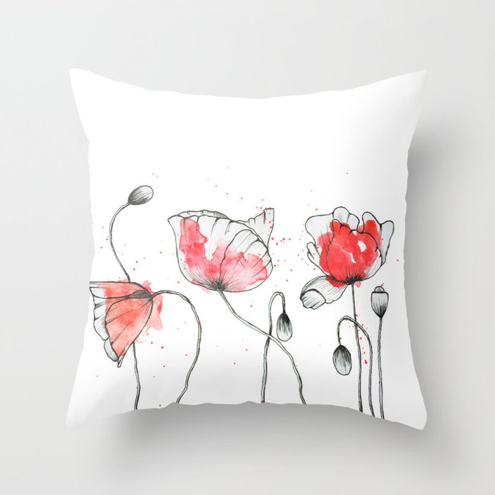 Watercolor Poppy Watercolor Stains Watercolor Splashes Minimalism Throw Pillow By Juka Juka Society6
