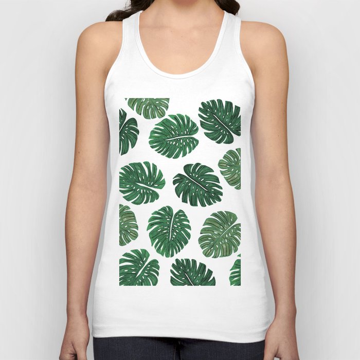 Tropical Hand Painted Swiss Cheese Plant Leaves Tank Top