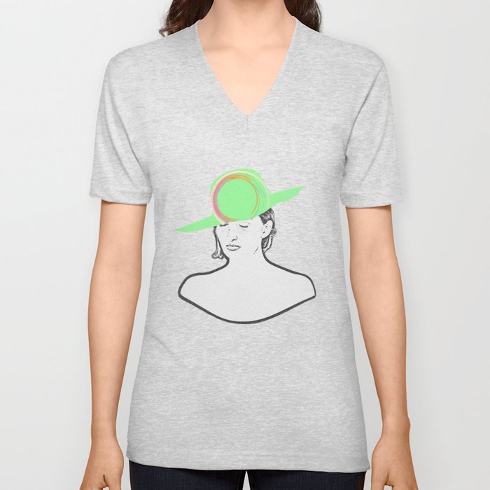 Lady with Hat-14 V Neck T Shirt