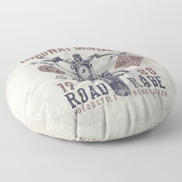 Vintage Motorcycle Poster Style Floor Pillow