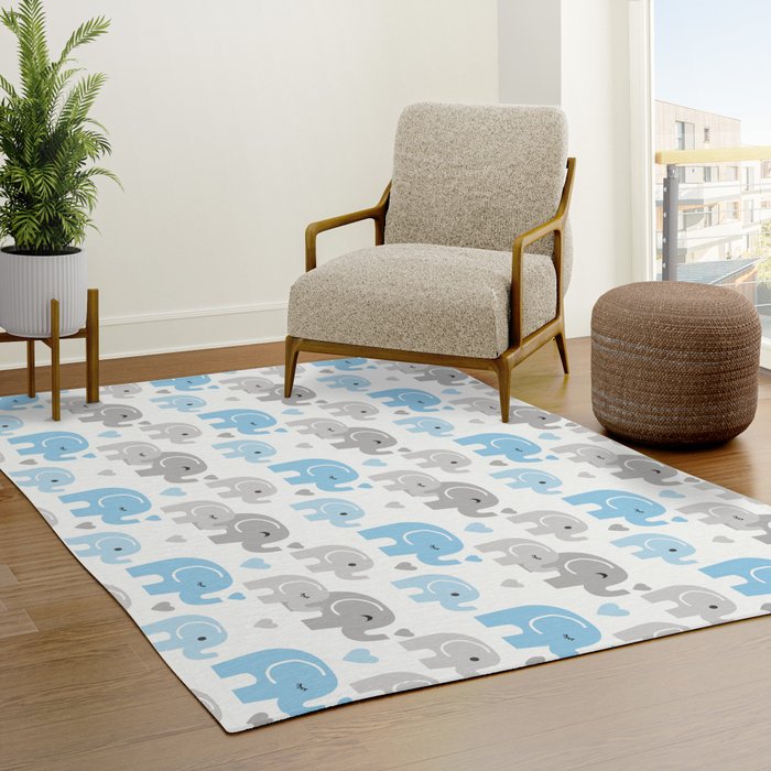 Blue Gray Elephant Baby Boy Nursery Rug by decampstudios Society6
