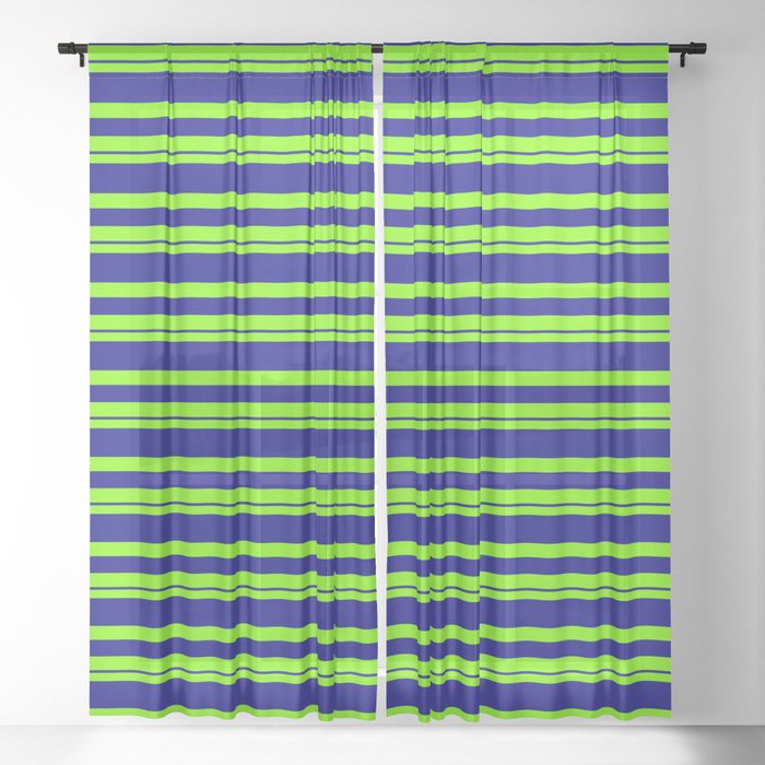 Chartreuse and Blue Colored Lines/Stripes Pattern Sheer Curtain